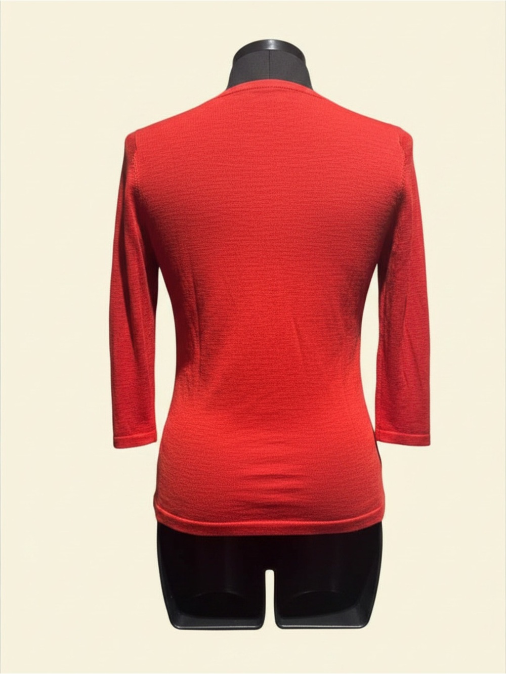 Chaps Red Button-Front Ruffle Trim Knit Top - Picture 3 of 3